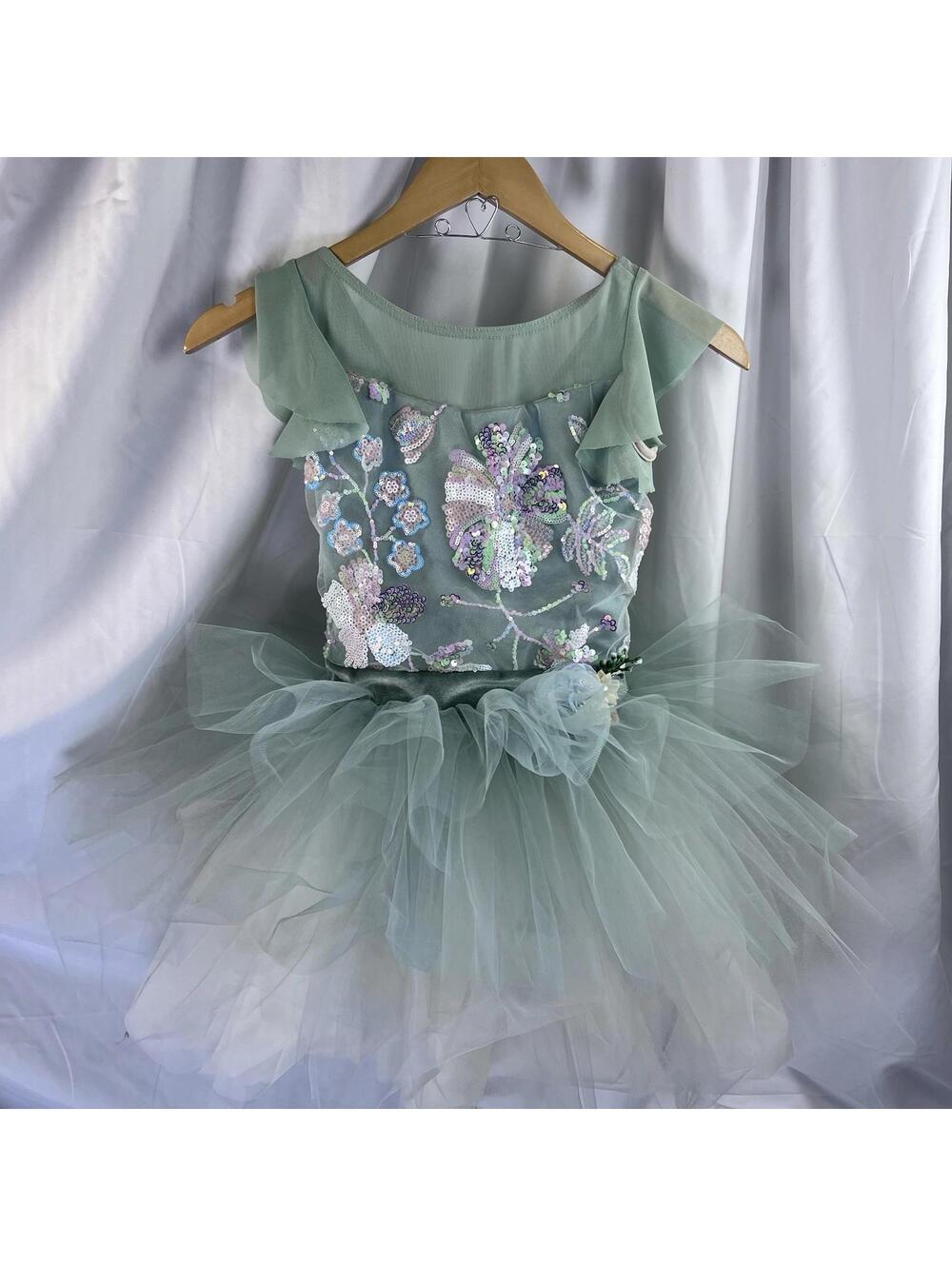 Weissman Showtime One Piece Tutu Dance Costume Sage Green Flowers Large Child LC